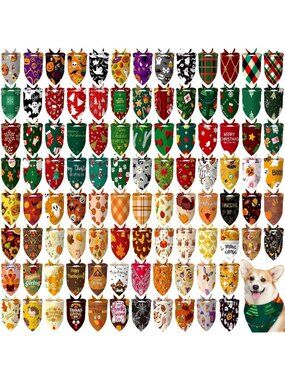 100 Pcs XL Fall Halloween Dog Bandanas - Seasonal Pet Accessories for Dogs